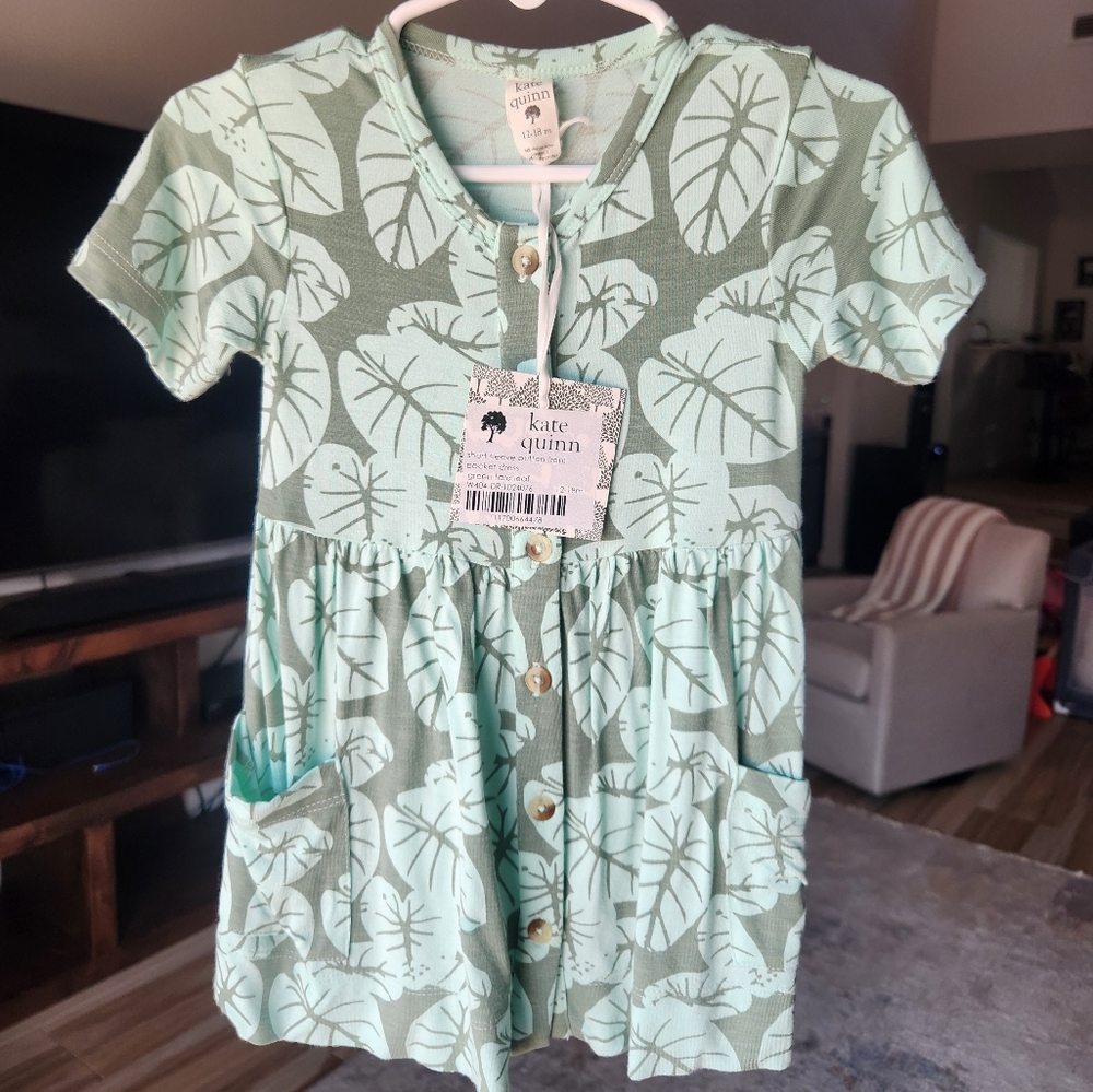 NWT kate quinn green taro leaf dress